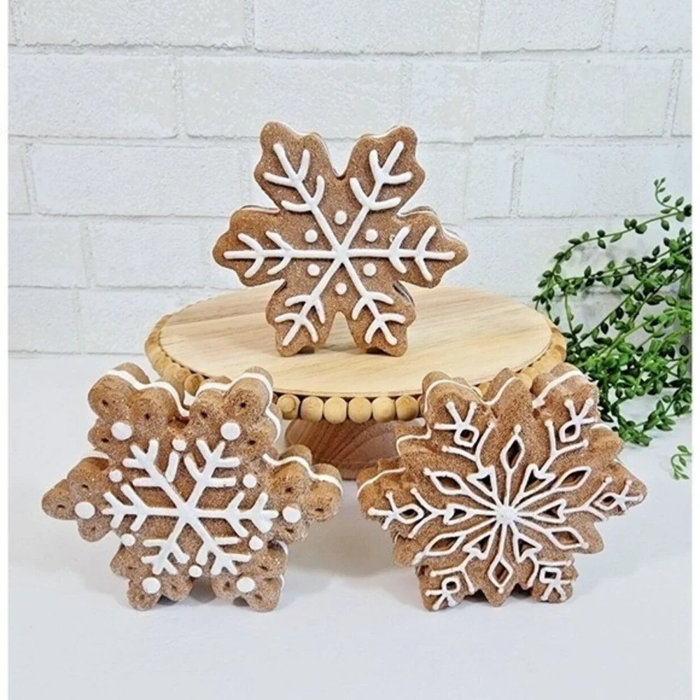 Christmas Gingerbread Snowflakes Faux Cookies Decor 3 Pc Peppermint Candy Land